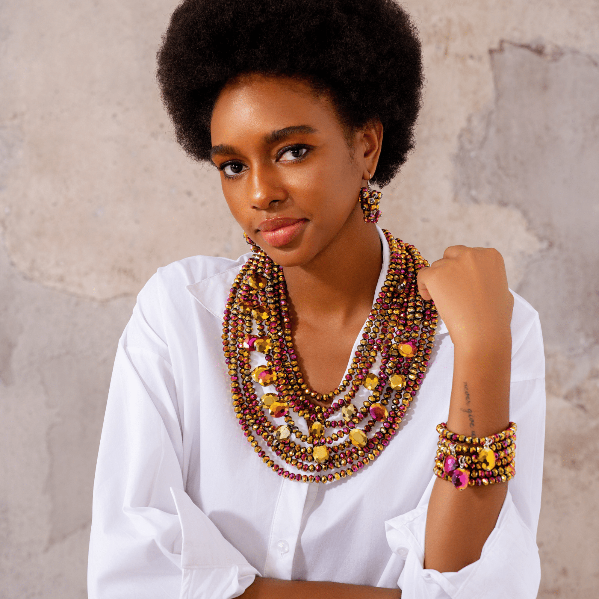 Malia Glass Beaded 2 - in - 1 Necklace - Rose Cherry Gold,Necklaces, Sassy Jones,