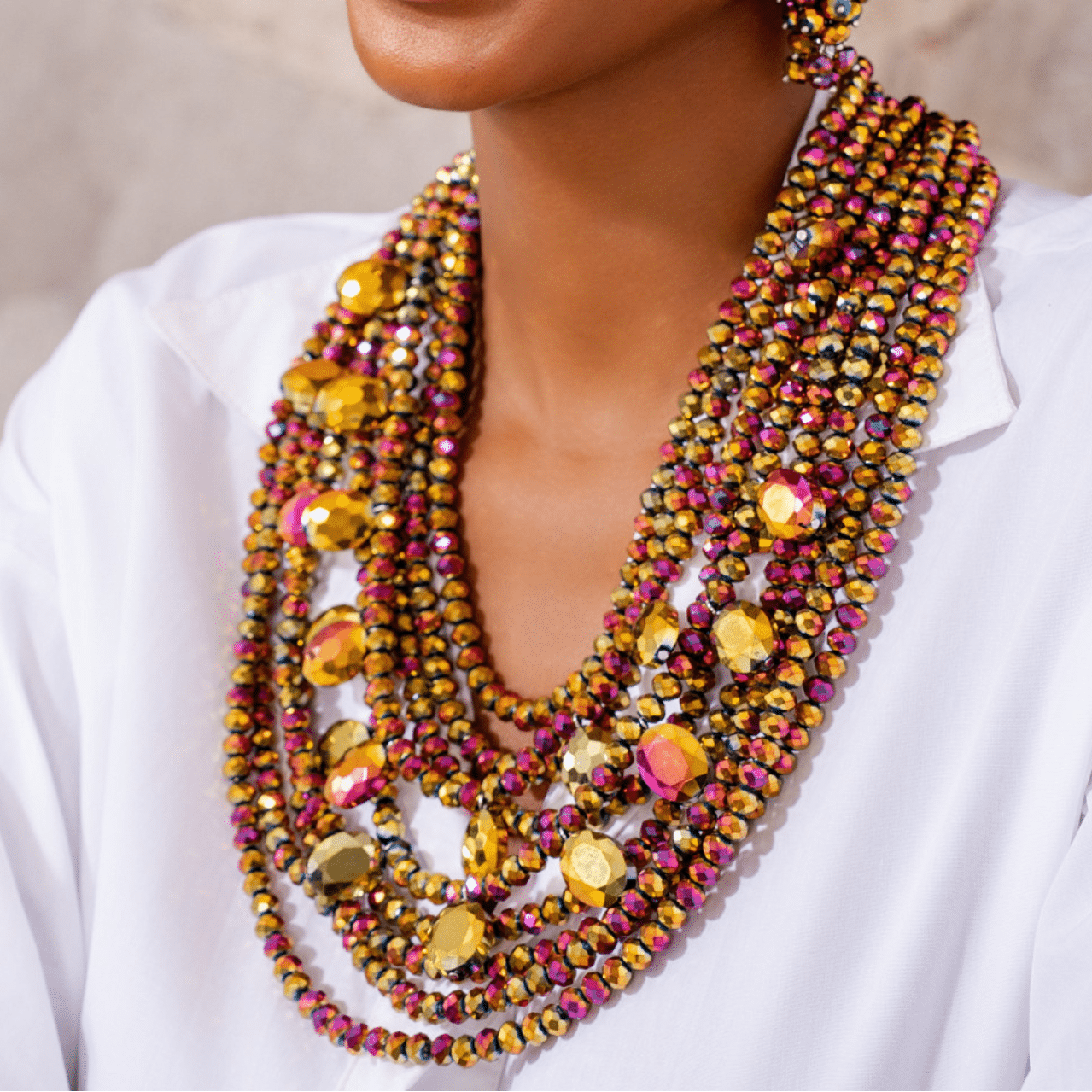 Malia Glass Beaded 2 - in - 1 Necklace - Rose Cherry Gold,Necklaces, Sassy Jones,