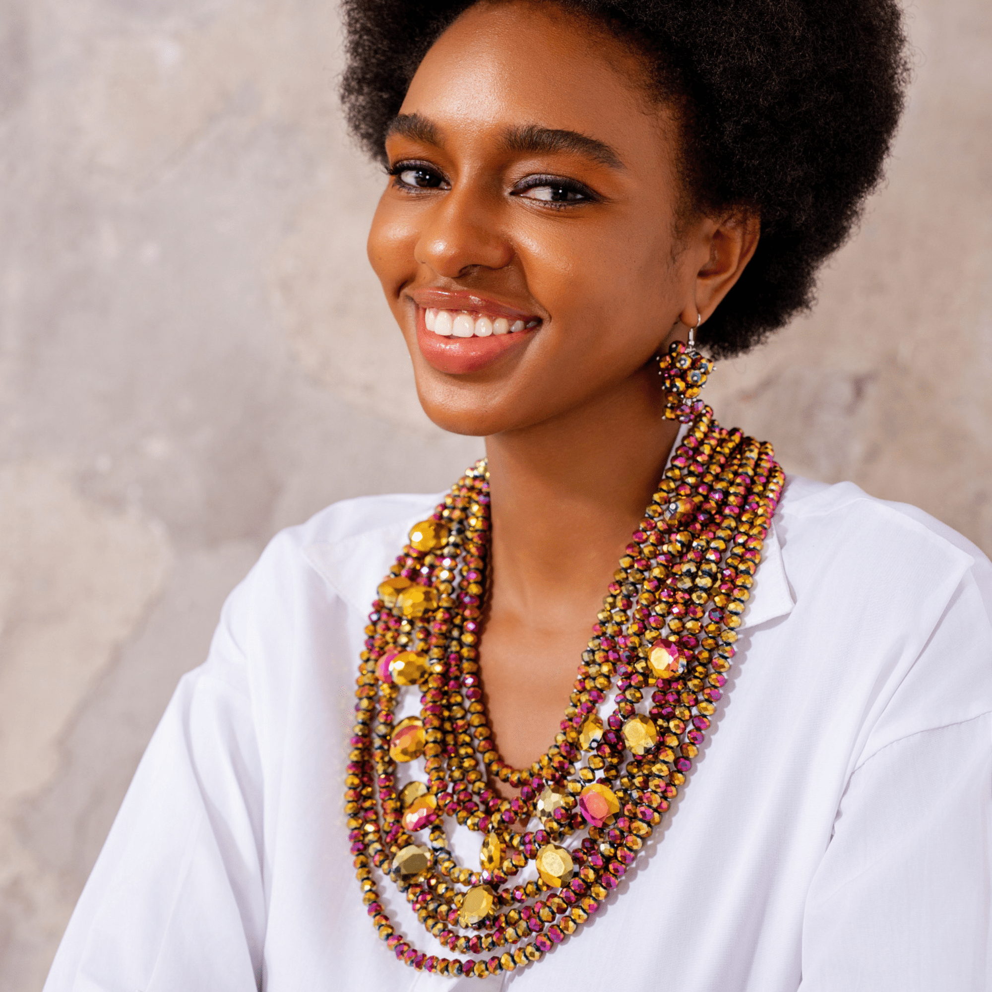 Malia Glass Beaded 2 - in - 1 Necklace - Rose Cherry Gold,Necklaces, Sassy Jones,