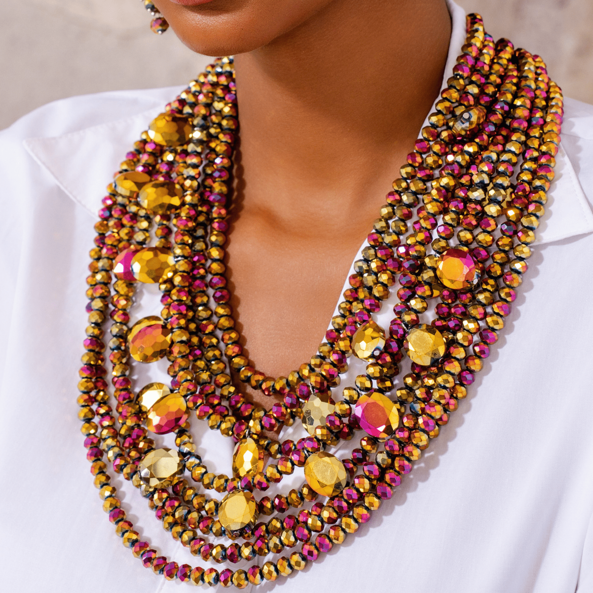 Malia Glass Beaded 2 - in - 1 Necklace - Rose Cherry Gold,Necklaces, Sassy Jones,