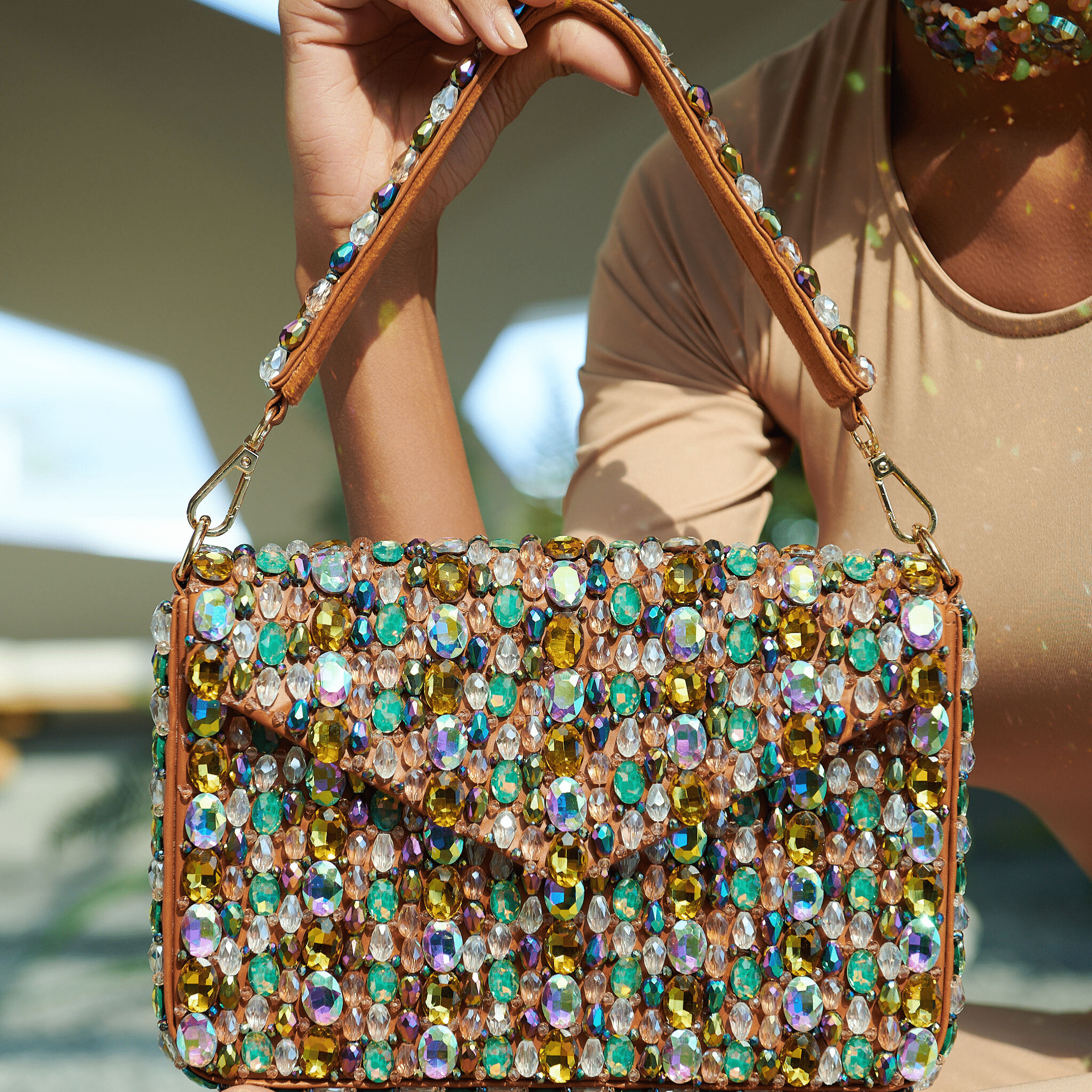 Malia Glass Beaded Tote - Sienna Sage,Handbags, Sassy Jones,