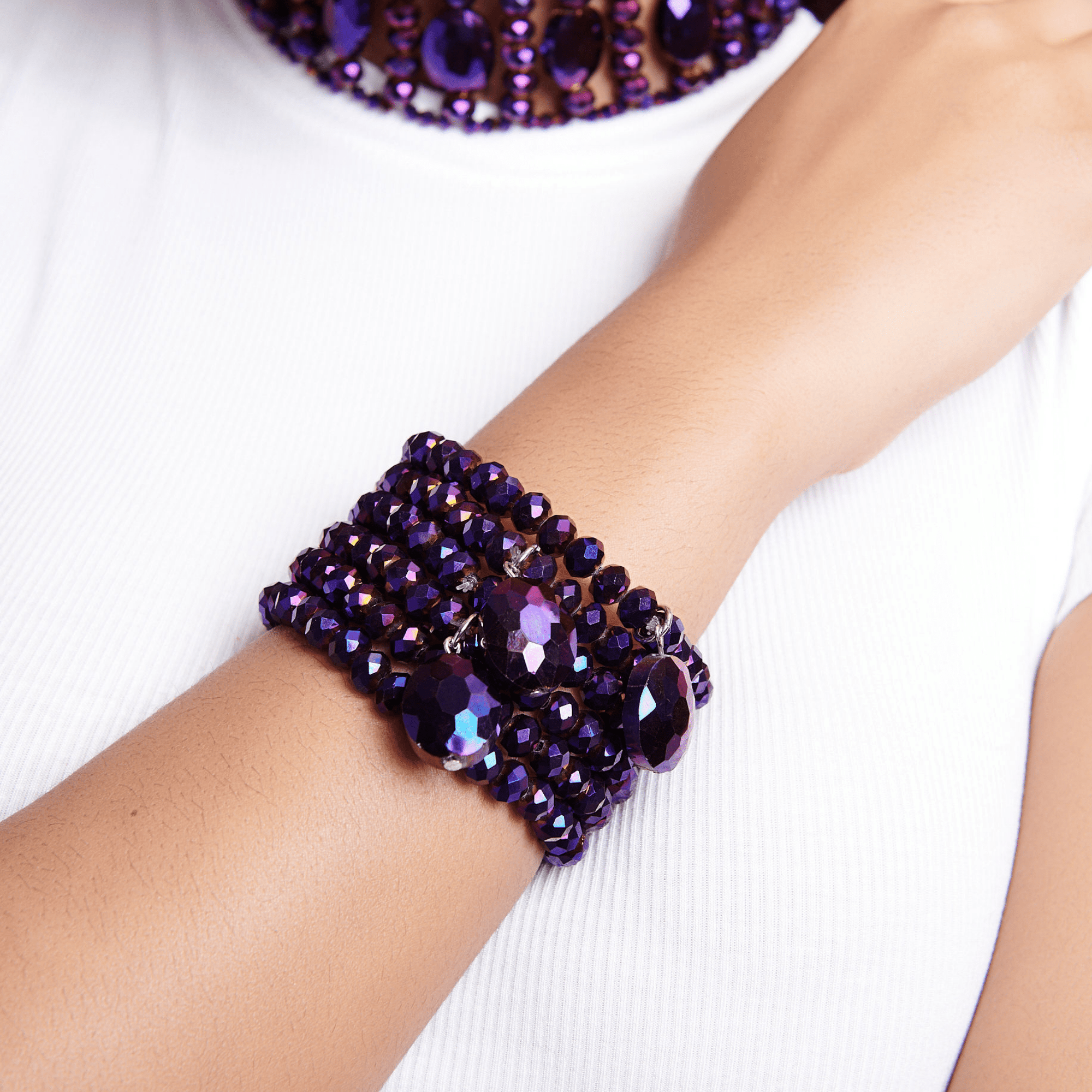 Malia Glass Bracelet Stack - Dark Purple,Bracelets, Sassy Jones,