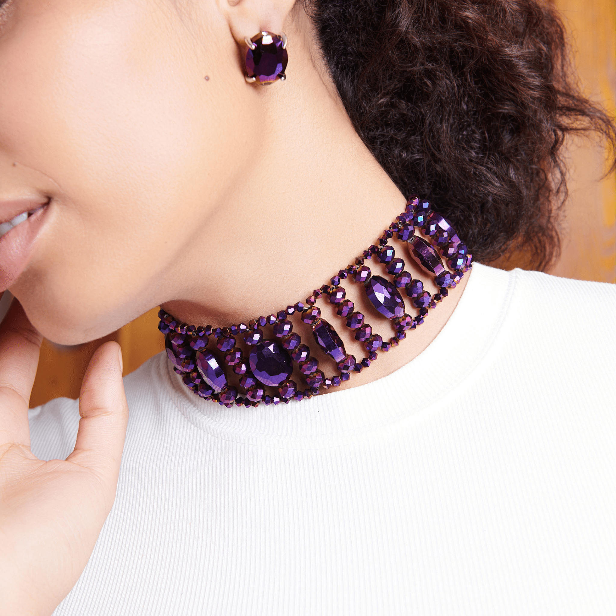 Malia Glass Choker - Dark Purple,Necklaces, Sassy Jones,