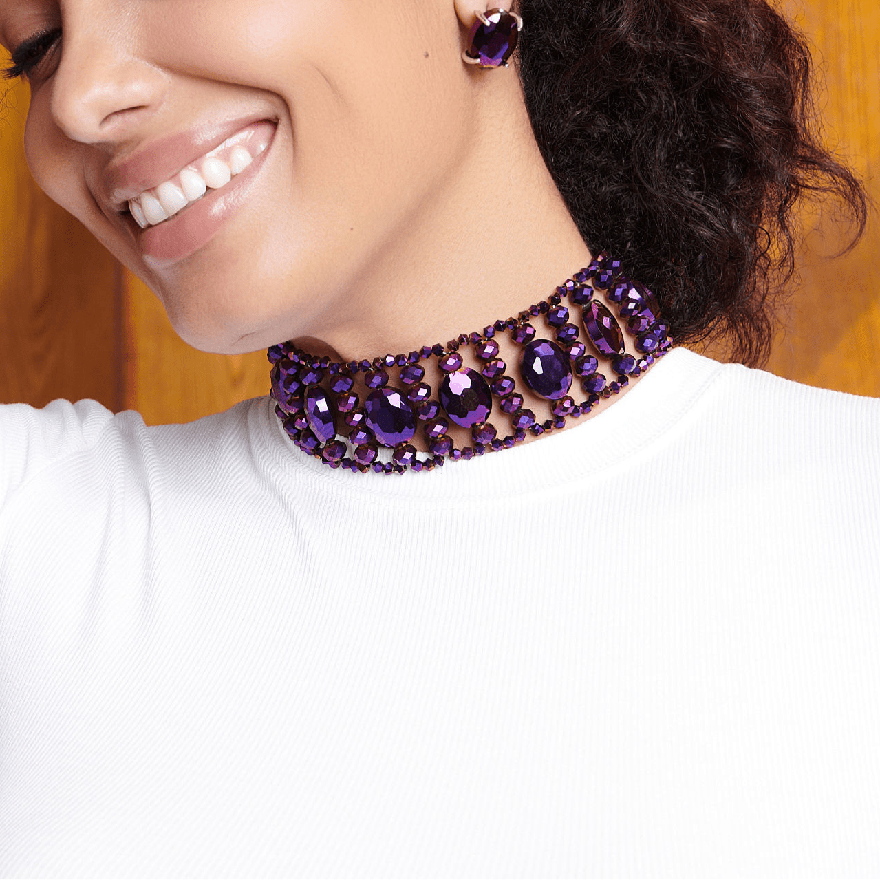 Malia Glass Choker - Dark Purple,Necklaces, Sassy Jones,