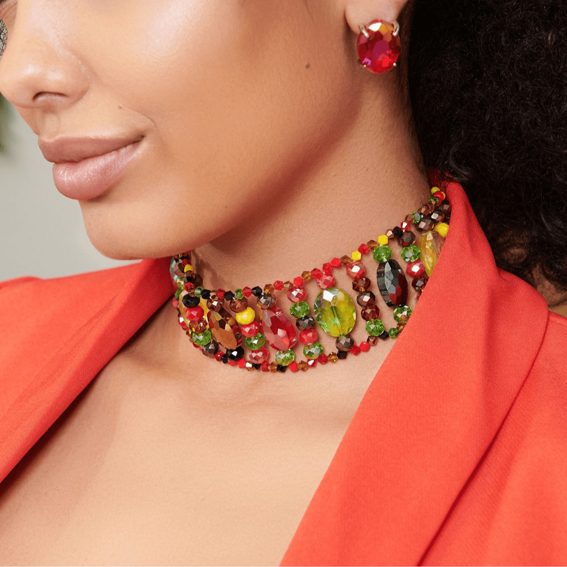 Malia Glass Choker - Rasta,Necklaces, Sassy Jones,