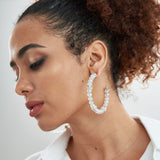 Malia Glass Hoops- Clear Ice, Elevate your style with our Malia Glass Hoops - lightweight hoops iridescent glass beads, wedding jewelry, prom accessories