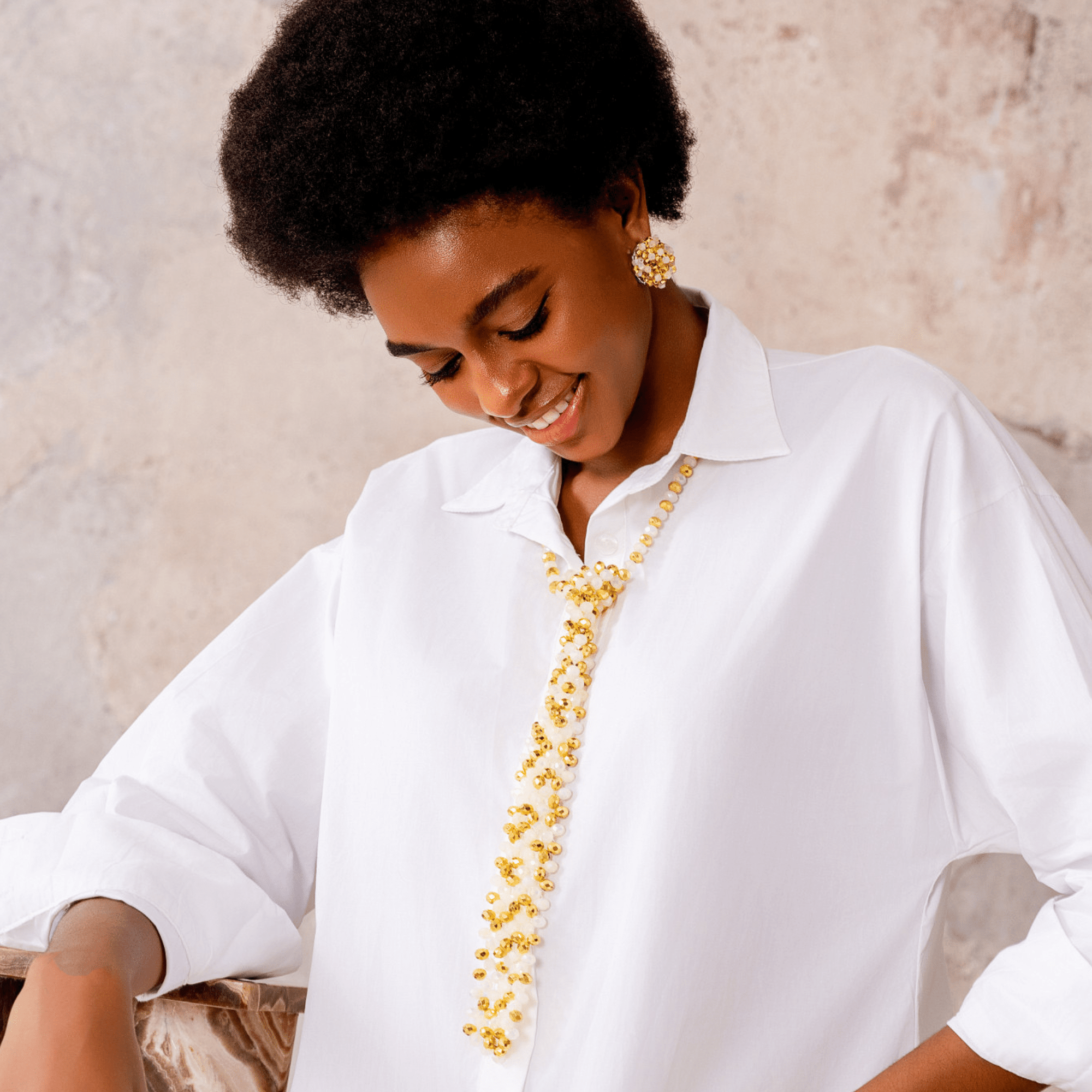 Malia Glass Necktie - Golden Snowflake,Necklaces, Sassy Jones,