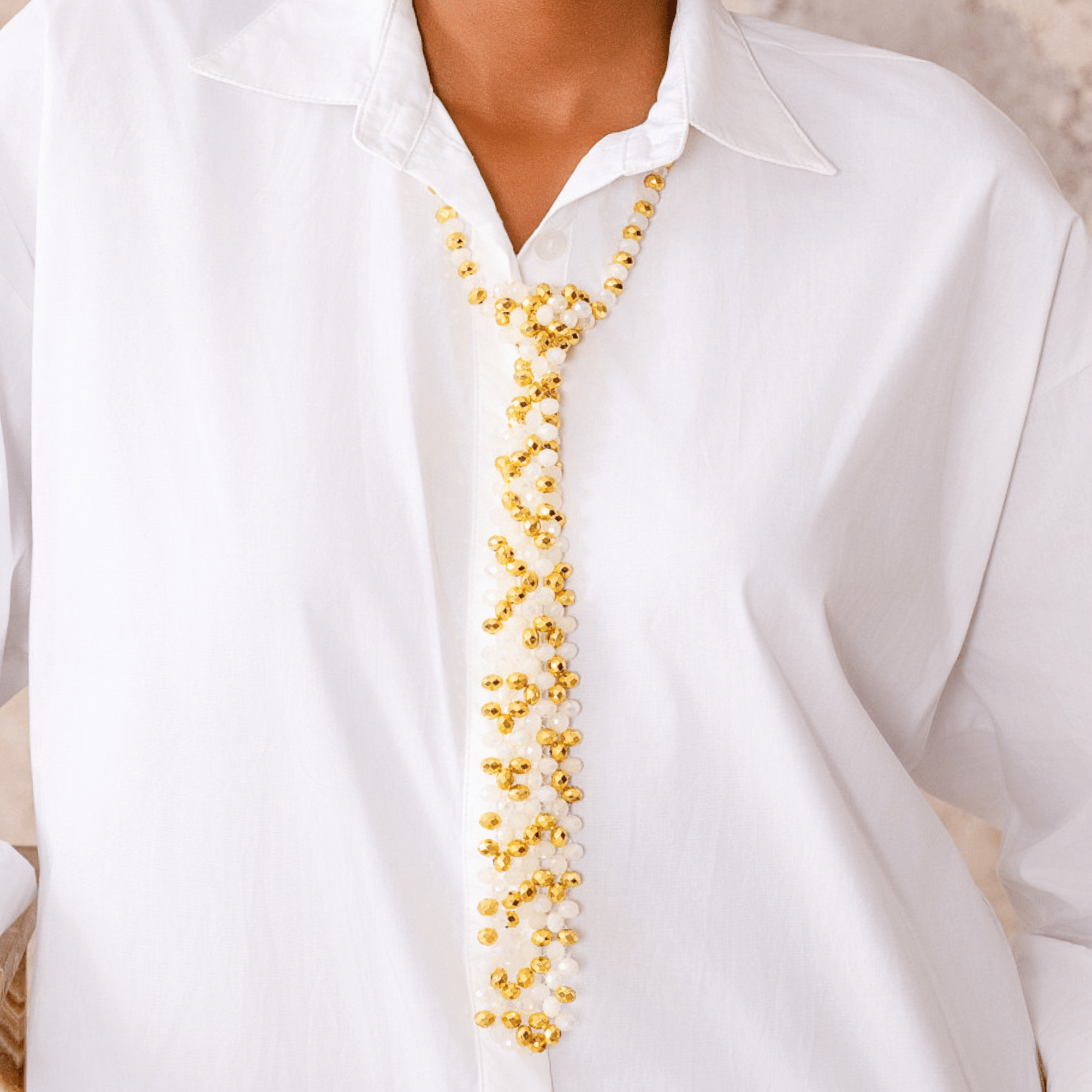 Malia Glass Necktie - Golden Snowflake,Necklaces, Sassy Jones,