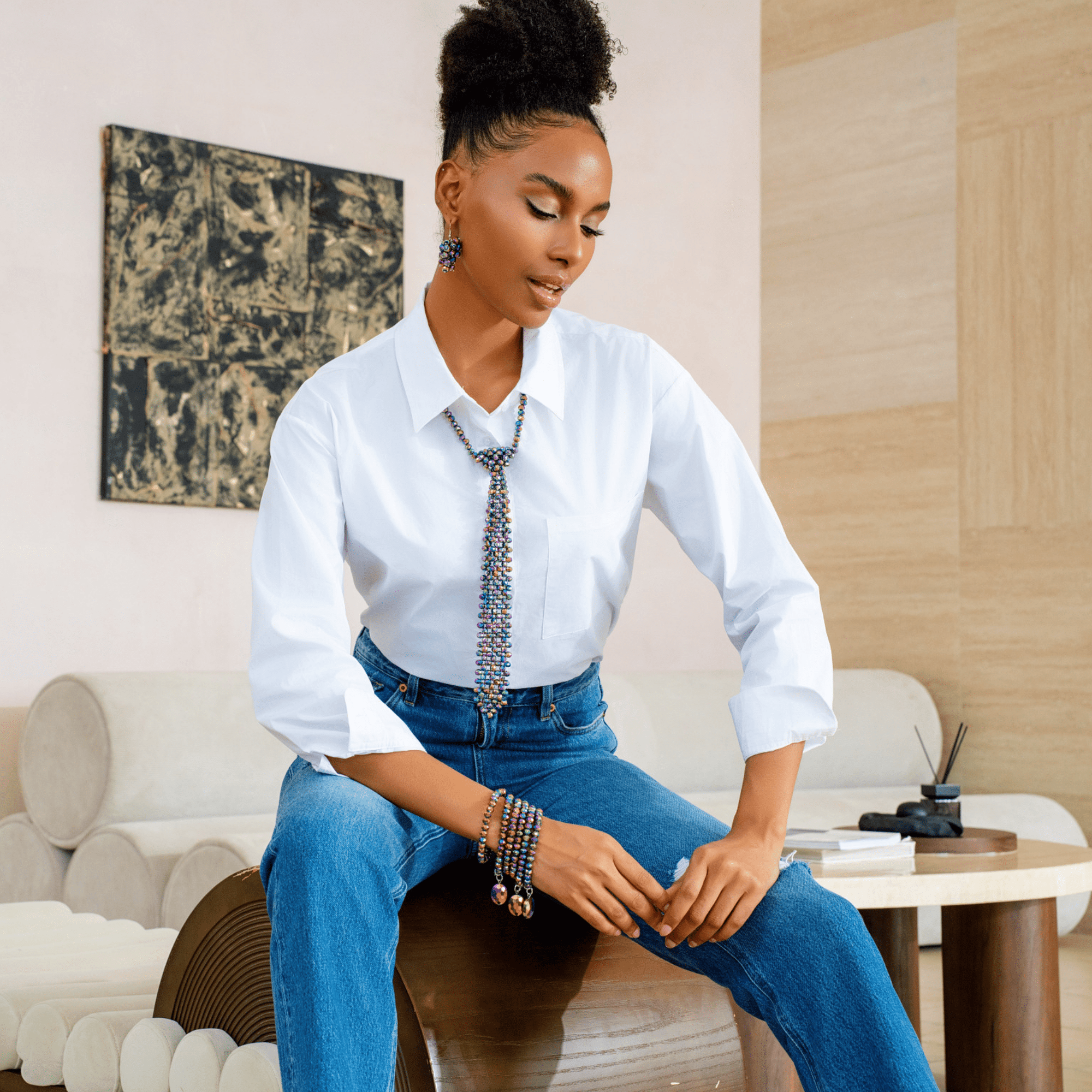 Malia Glass Necktie - Kaleidokiss,Necklaces, Sassy Jones,