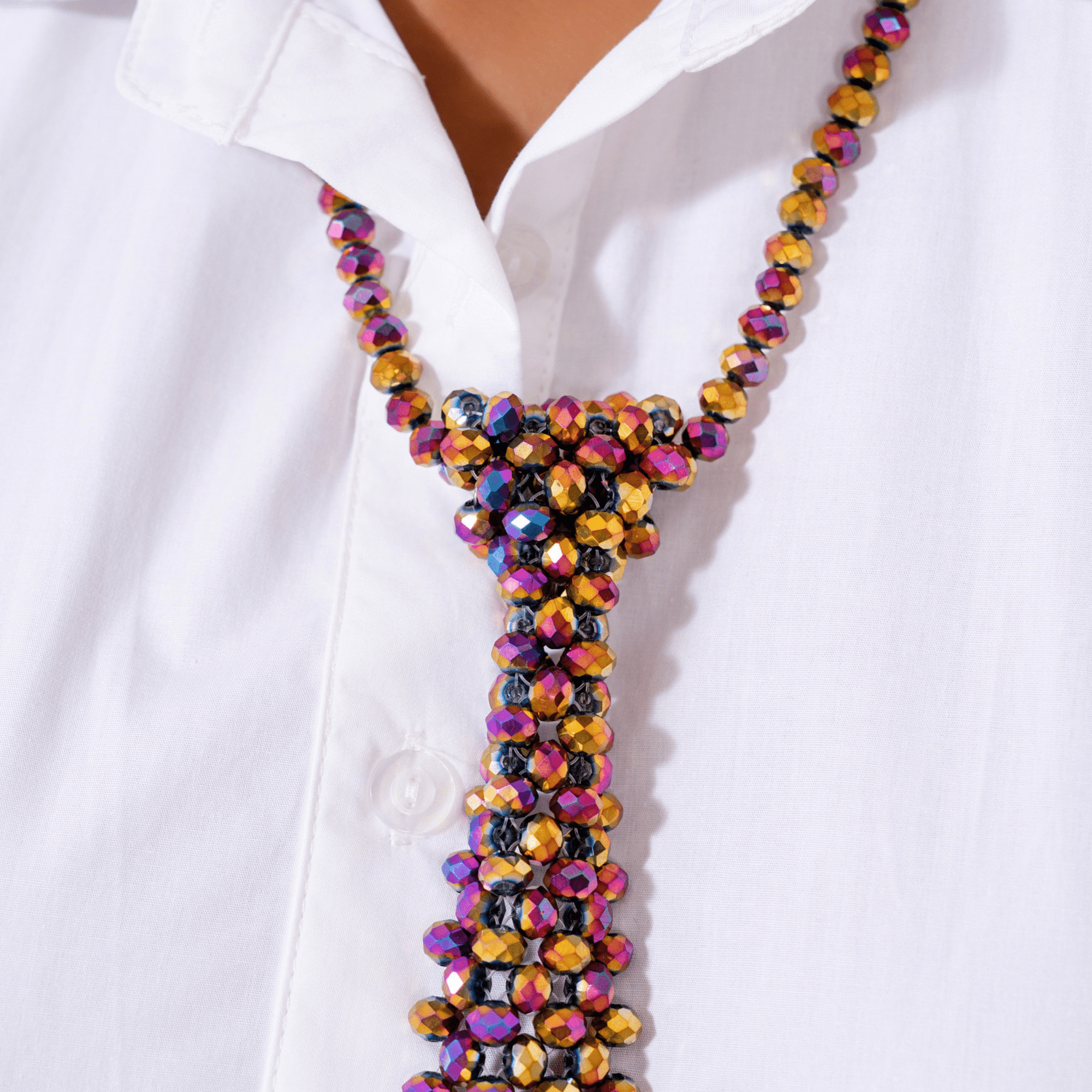 Malia Glass Necktie - Rose Cherry Gold,Necklaces, Sassy Jones,