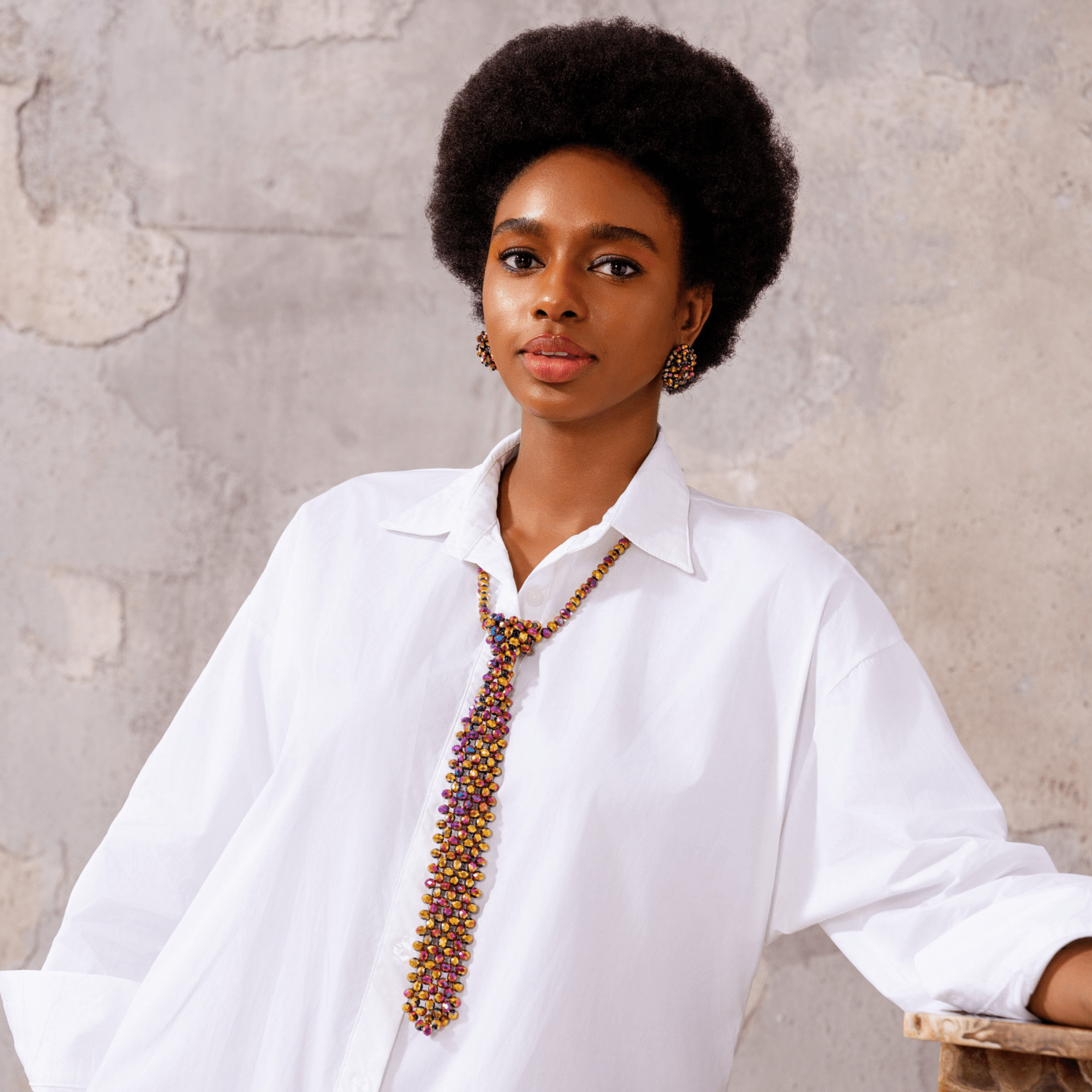 Malia Glass Necktie - Rose Cherry Gold,Necklaces, Sassy Jones,