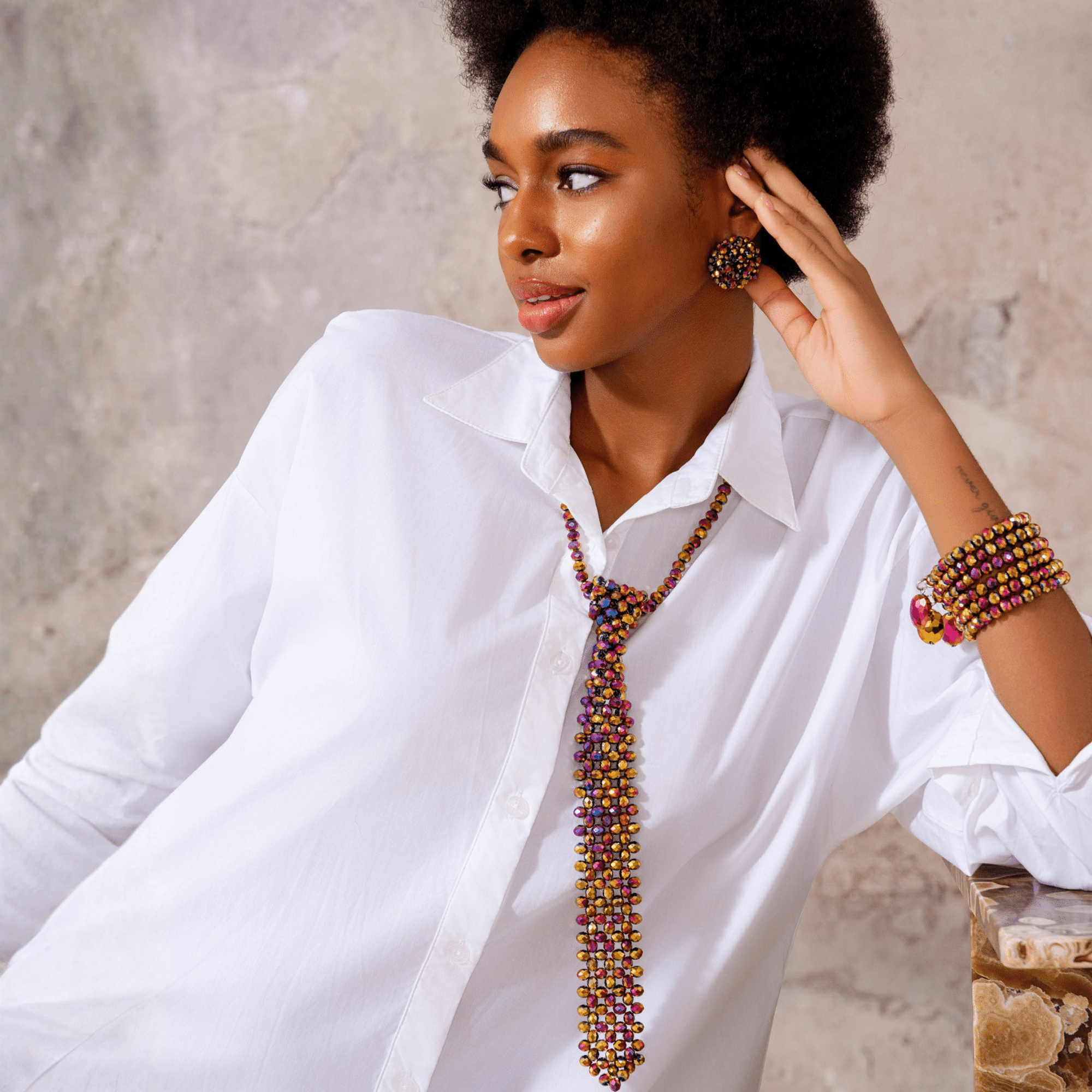 Malia Glass Necktie - Rose Cherry Gold,Necklaces, Sassy Jones,