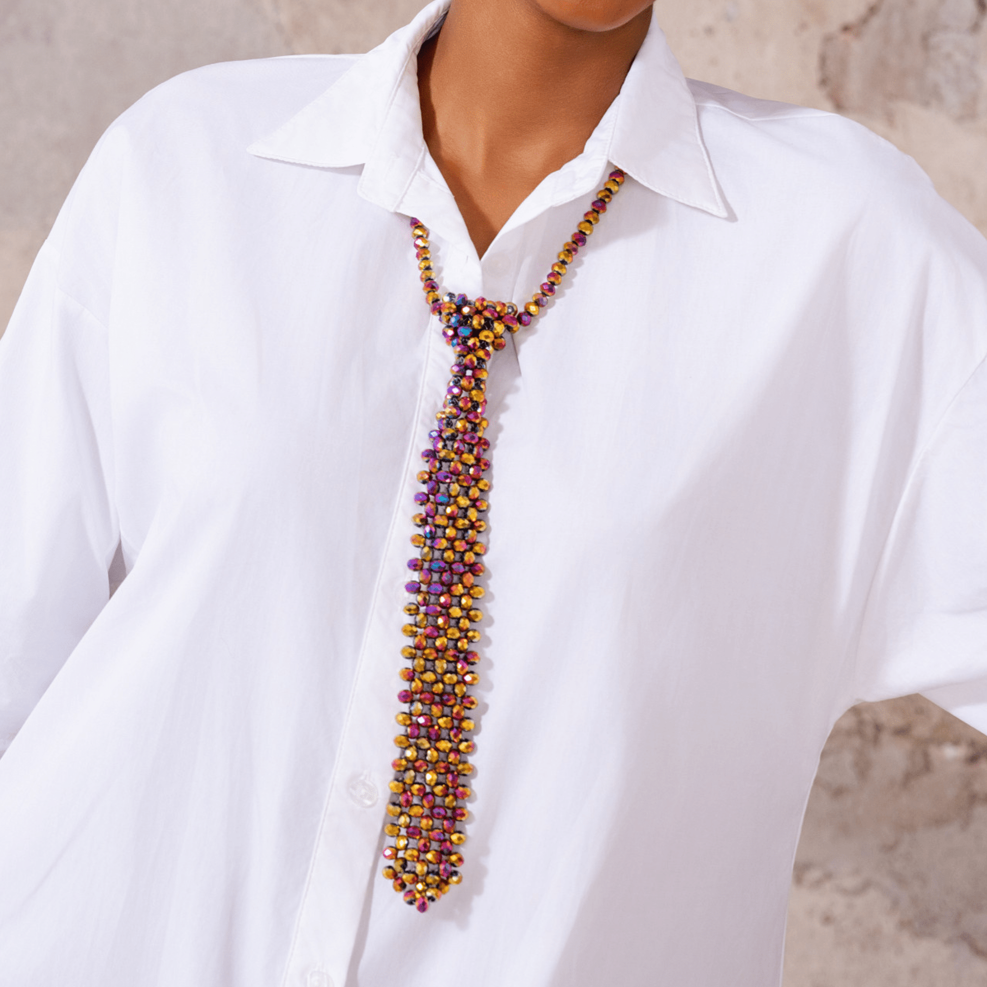 Malia Glass Necktie - Rose Cherry Gold,Necklaces, Sassy Jones,