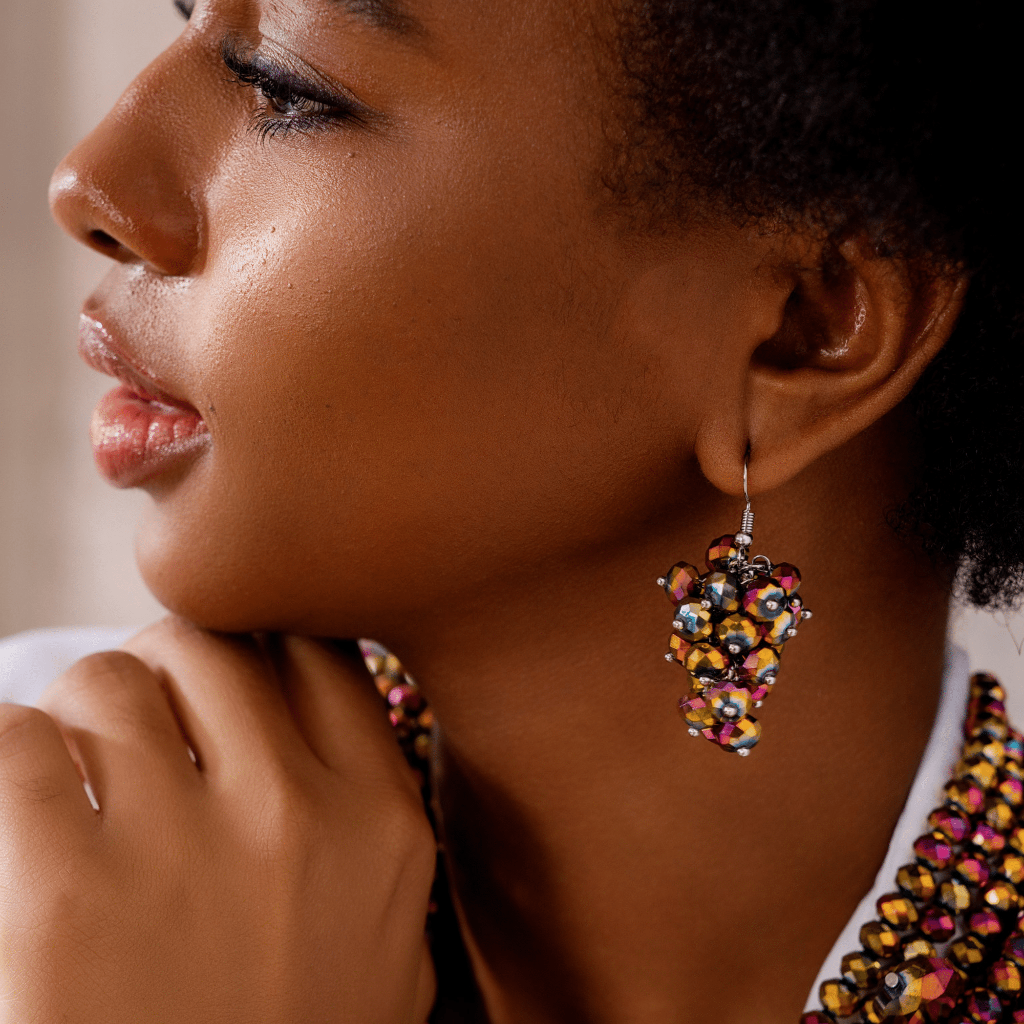 Malia Glass Sparkler Dangles - Rose Cherry Gold,Earrings, Sassy Jones,