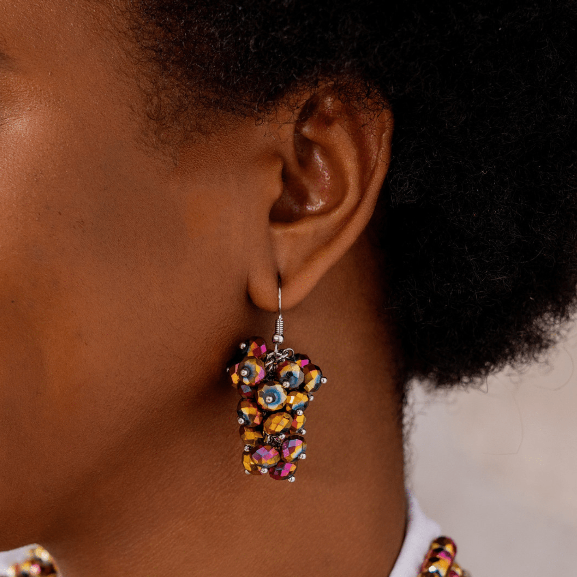 Malia Glass Sparkler Dangles - Rose Cherry Gold,Earrings, Sassy Jones,