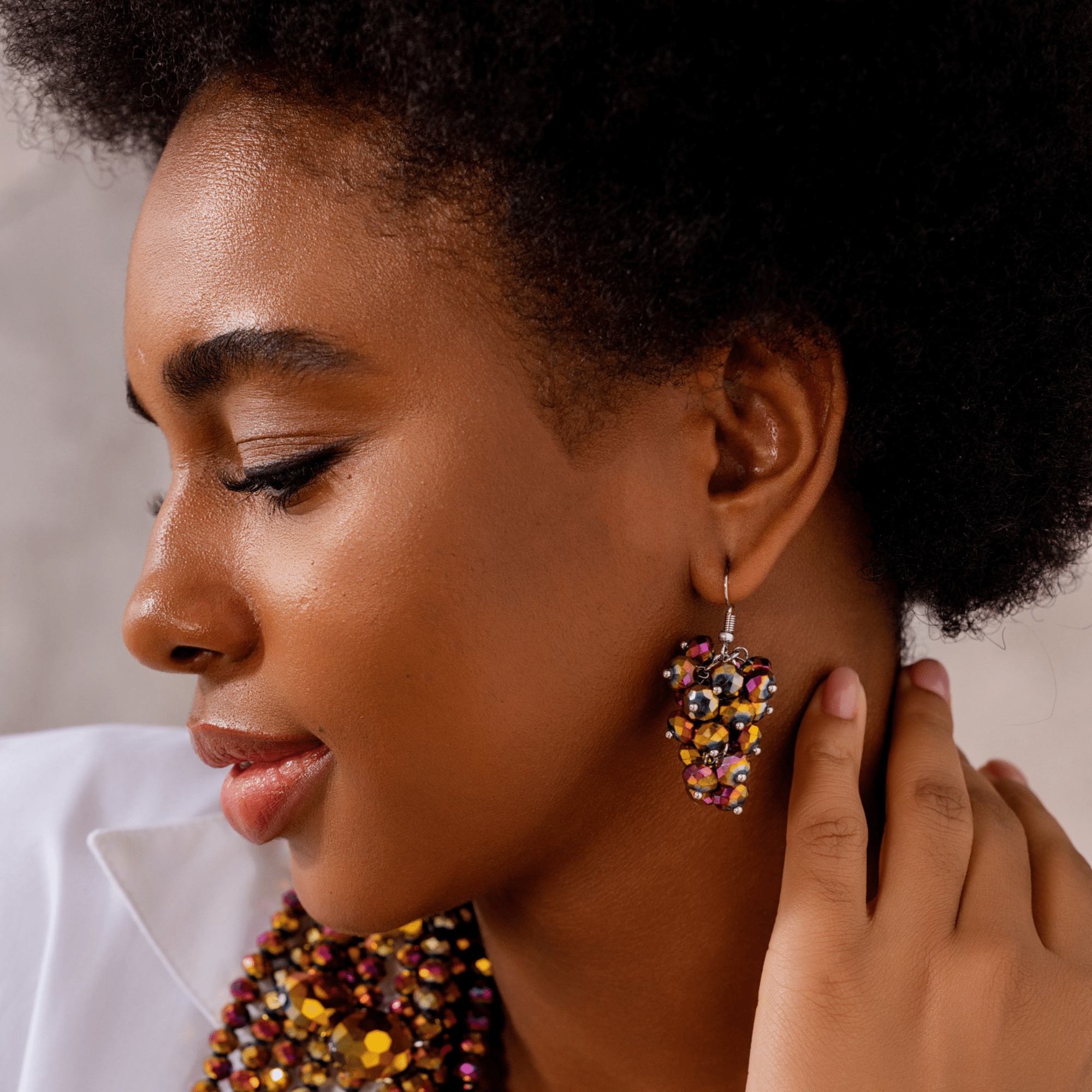 Malia Glass Sparkler Dangles - Rose Cherry Gold,Earrings, Sassy Jones,