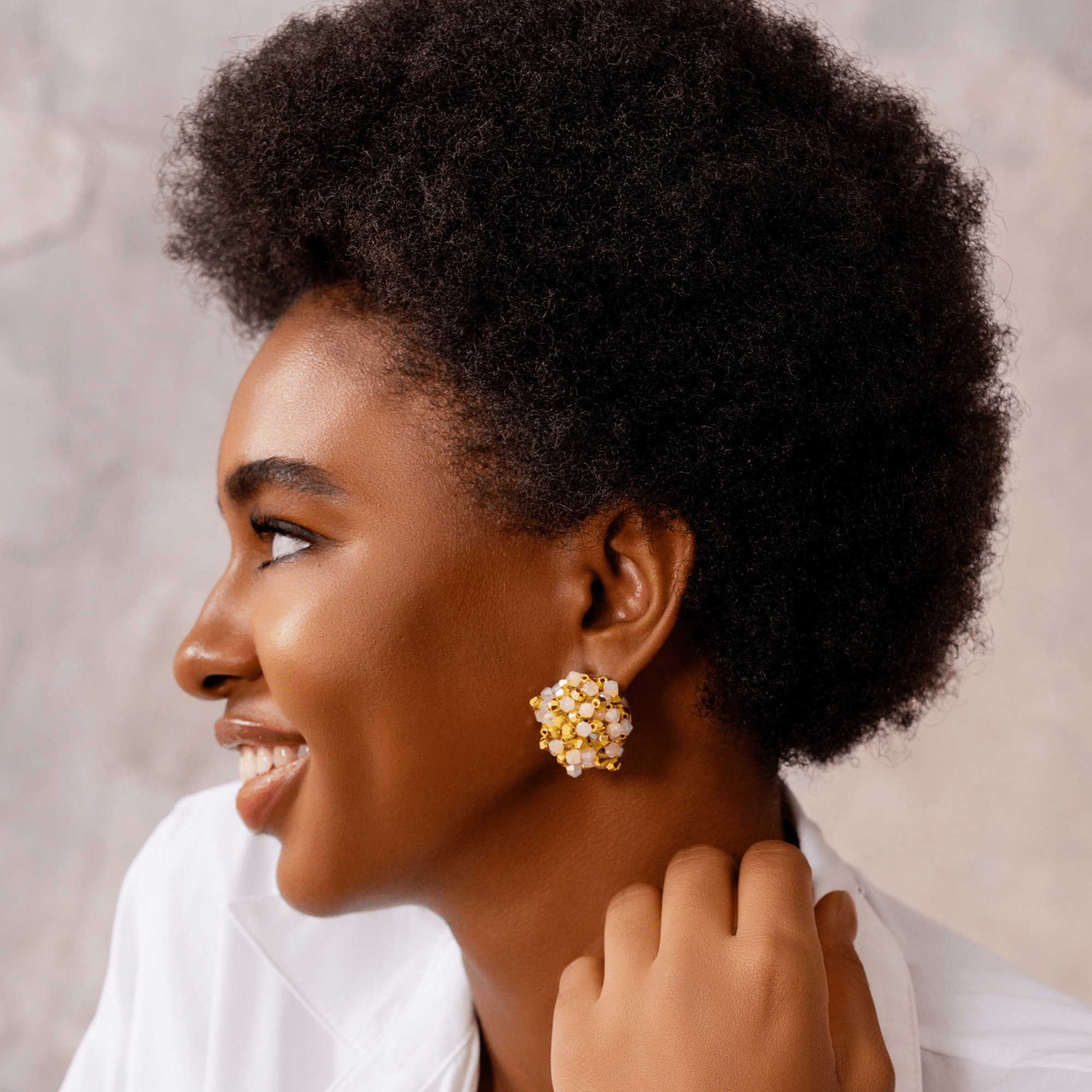 Malia Glass Sparkler Studs - Golden Snowflake,Earrings, Sassy Jones,