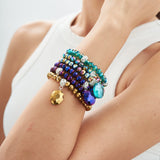 Malia Glass Stretch Bracelet Stack - Peacock - Sassy Jones, wrist candy, stretch bracelet,  stackable bracelet, glass bead
