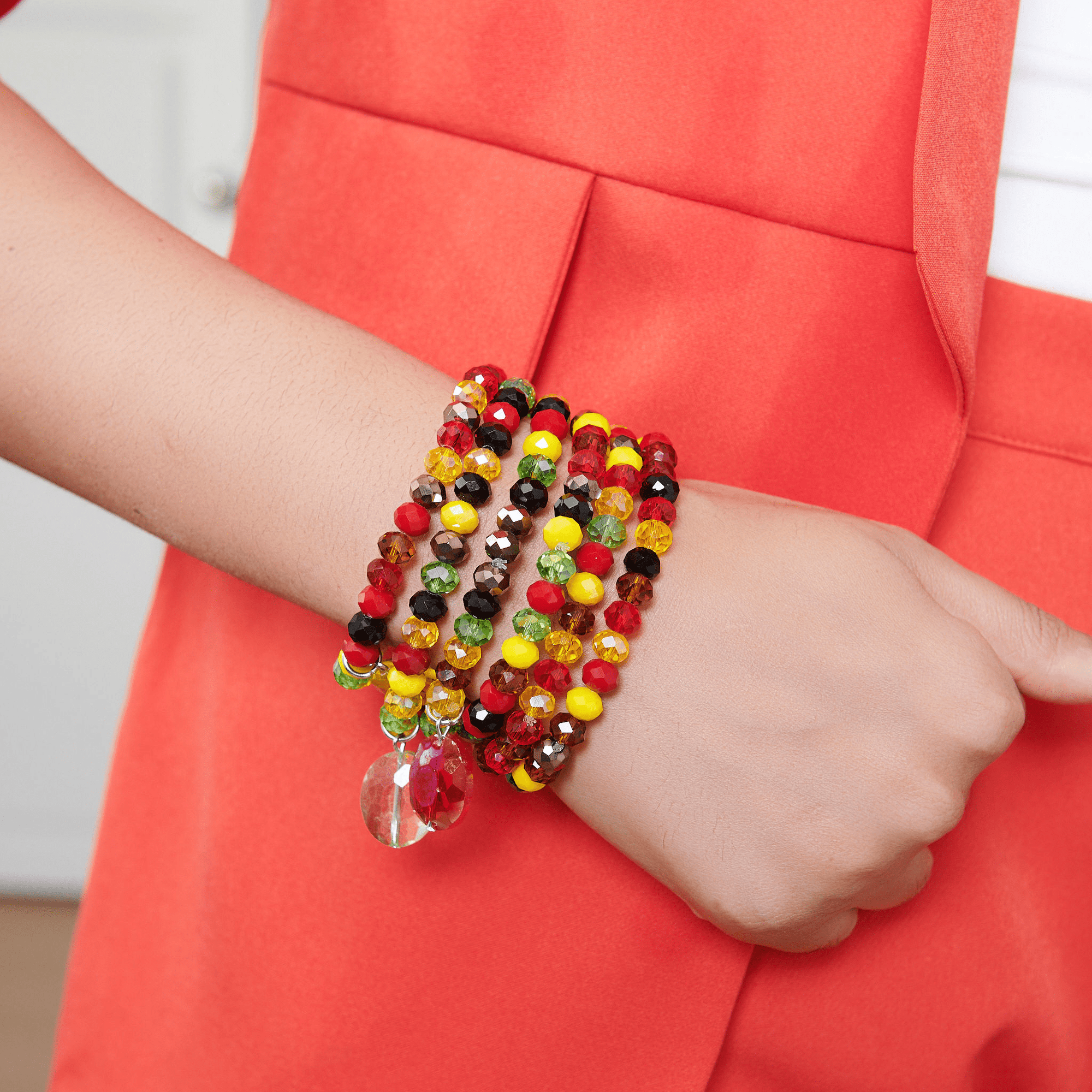 Malia Glass Stretch Bracelet Stack - Rasta,Bracelets, Sassy Jones,