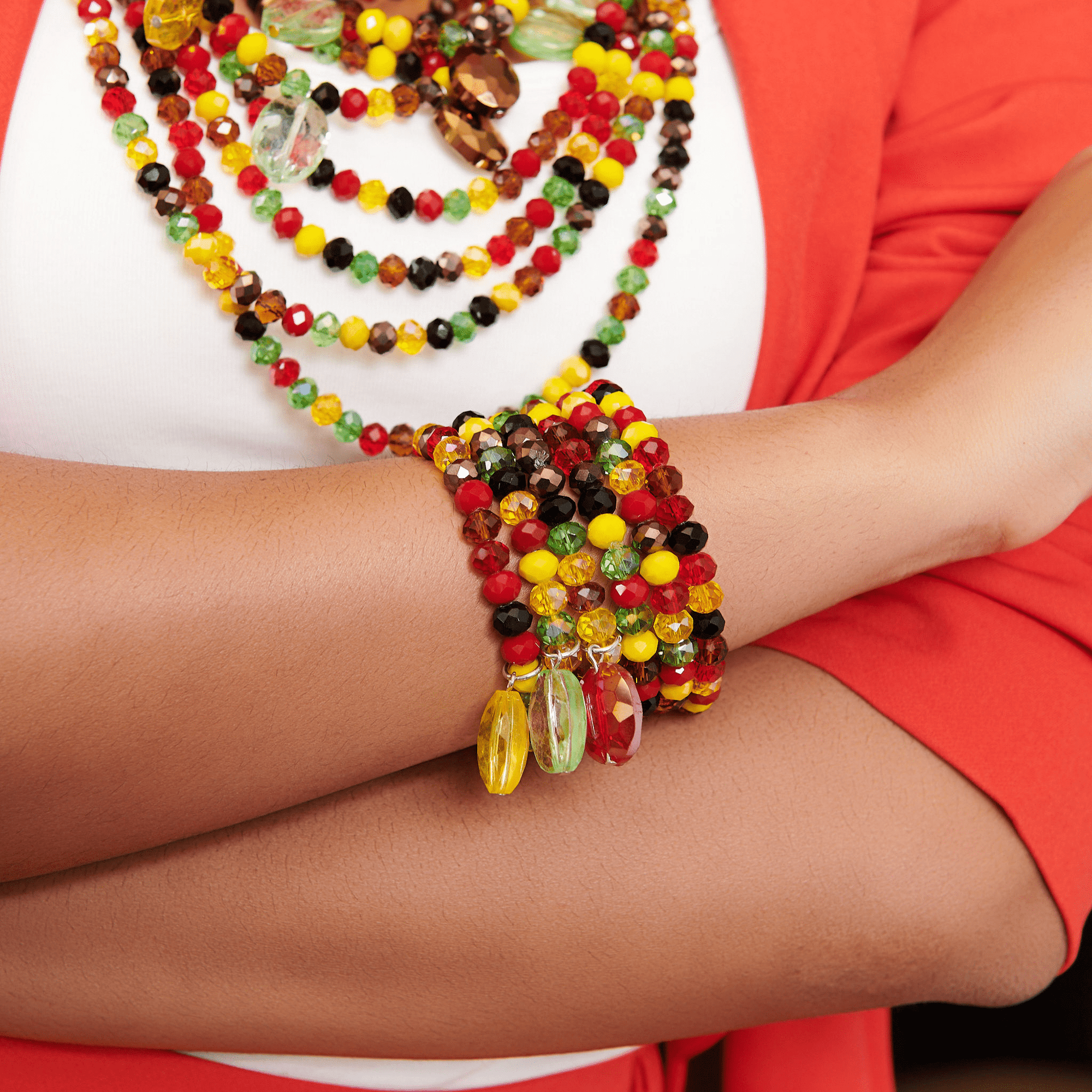 Malia Glass Stretch Bracelet Stack - Rasta,Bracelets, Sassy Jones,