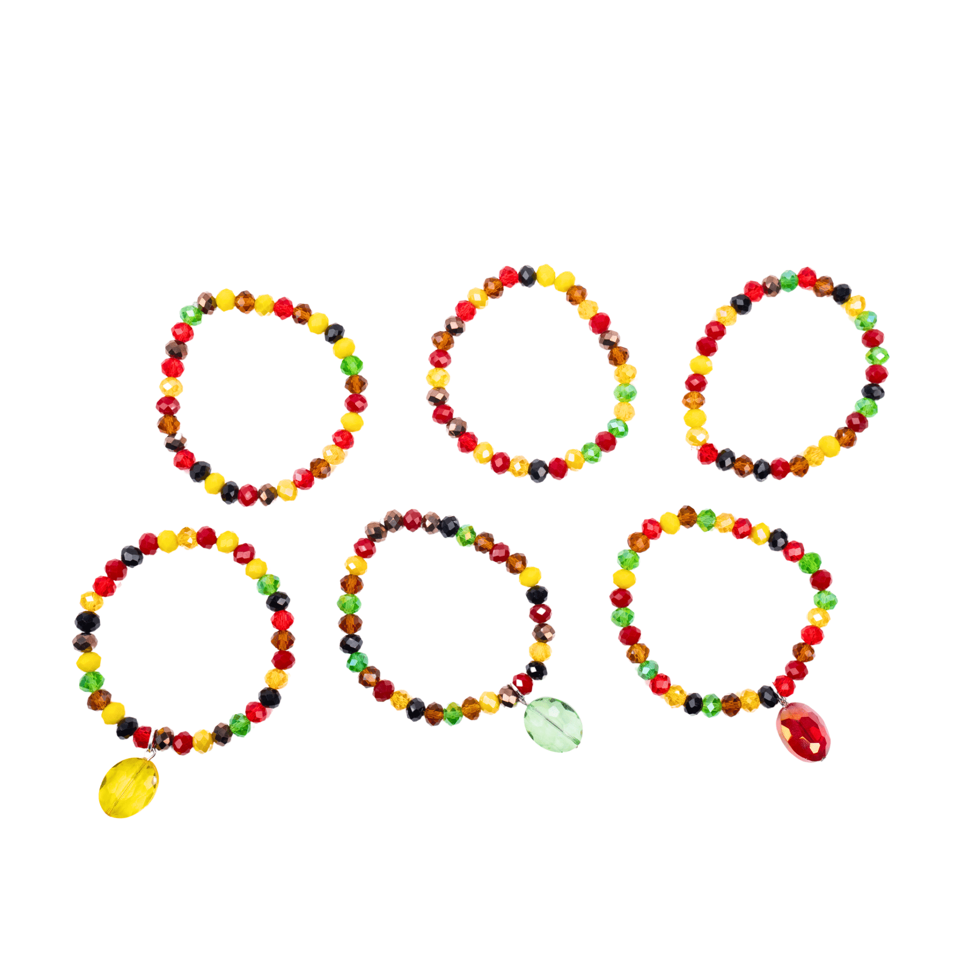 Malia Glass Stretch Bracelet Stack - Rasta,Bracelets, Sassy Jones,