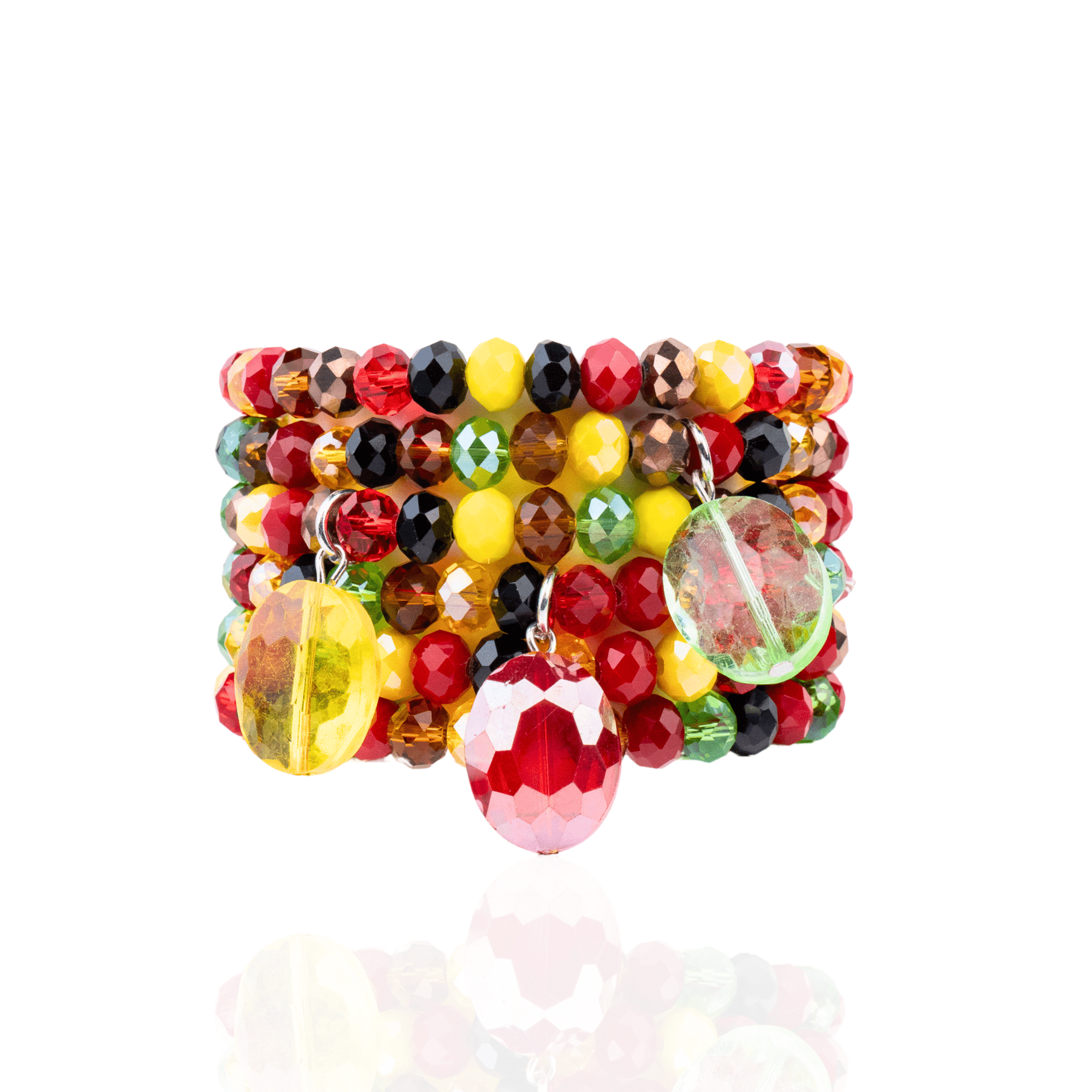 Malia Glass Stretch Bracelet Stack - Rasta,Bracelets, Sassy Jones,