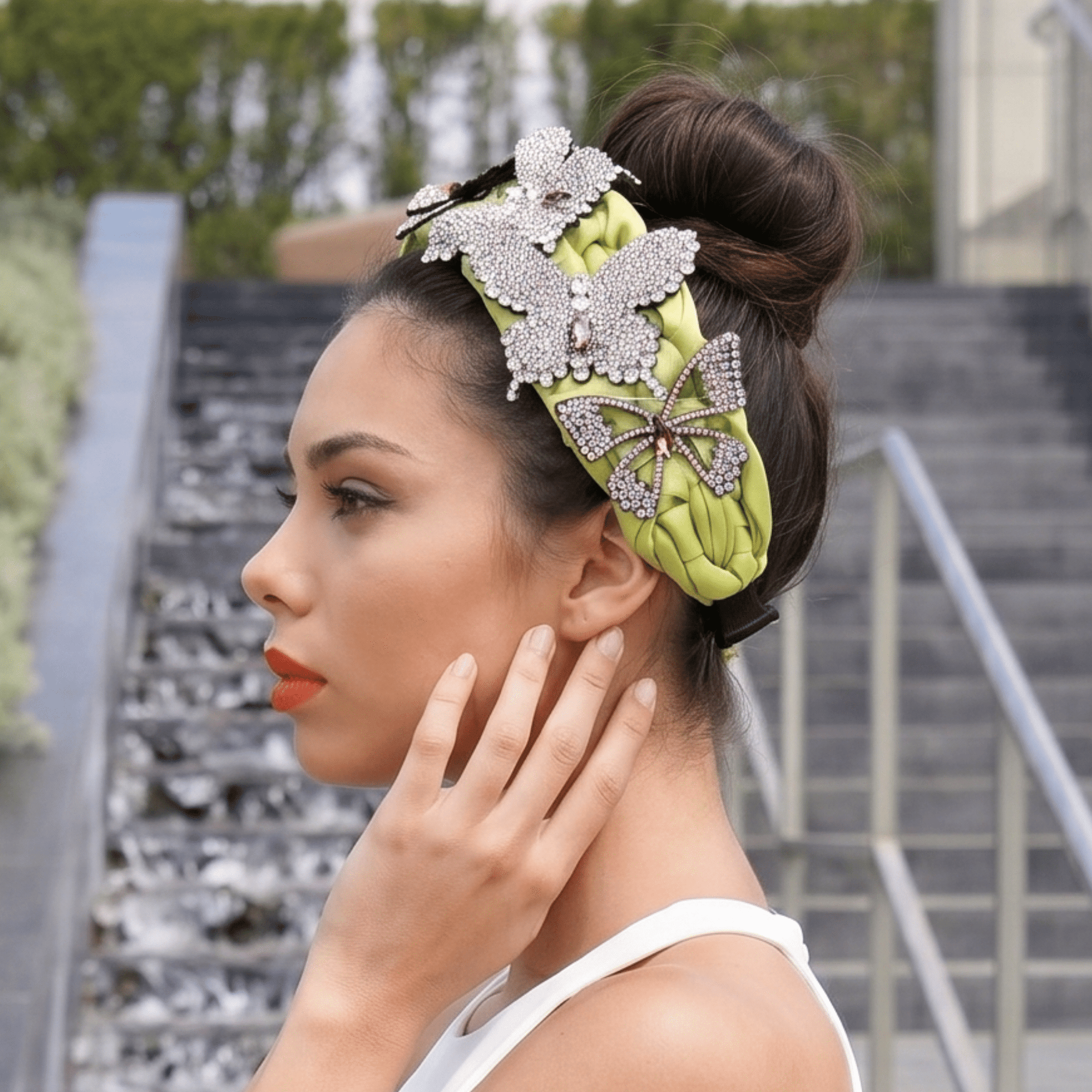 Mariposa Crystal Knot Headband - Yellow,Headbands, Sassy Jones,