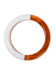 Amber marbled and ivory resin bangle bracelet with glossy finish on a white background.