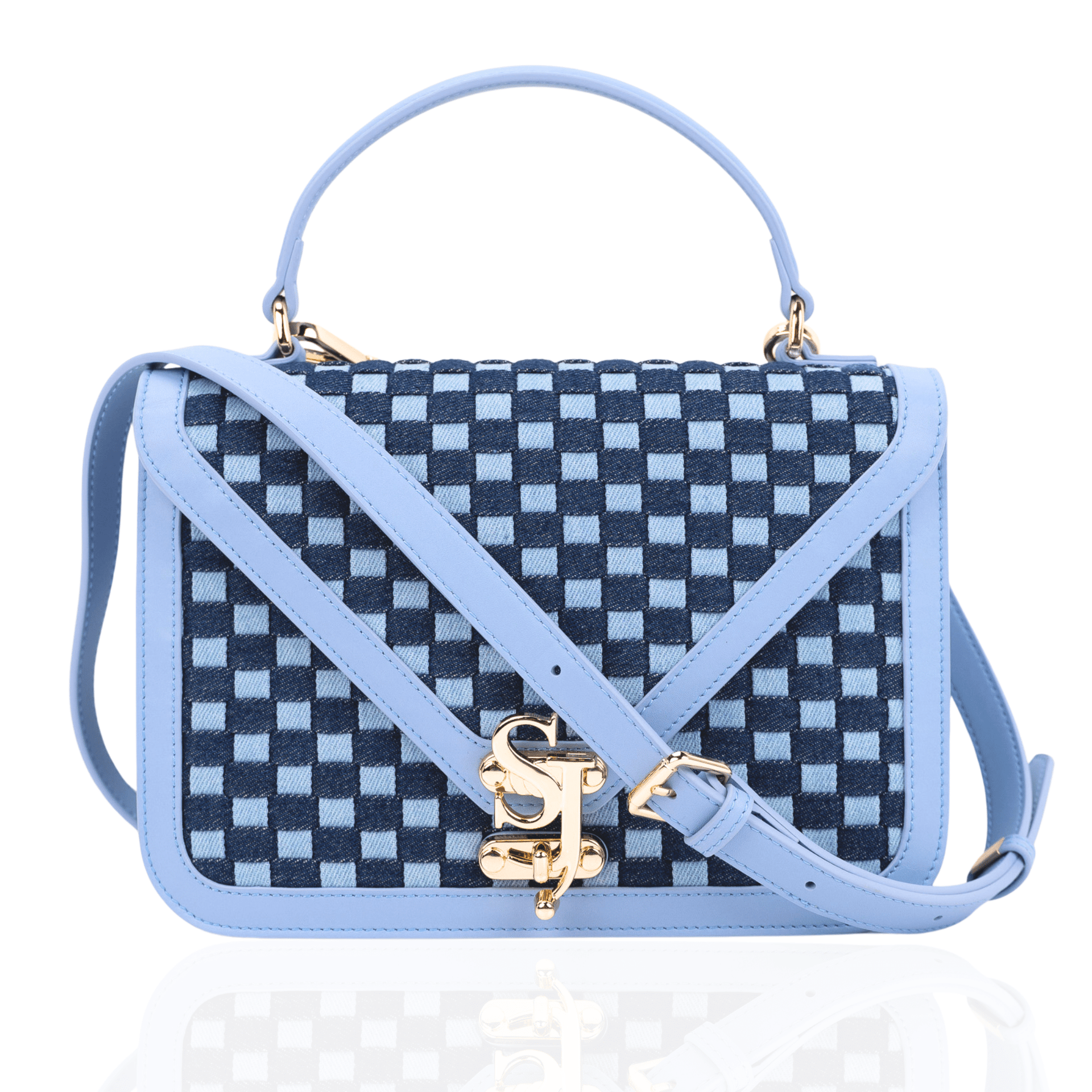 Nicole Crossbody Medium Leather Satchel Woven Denim Sassy