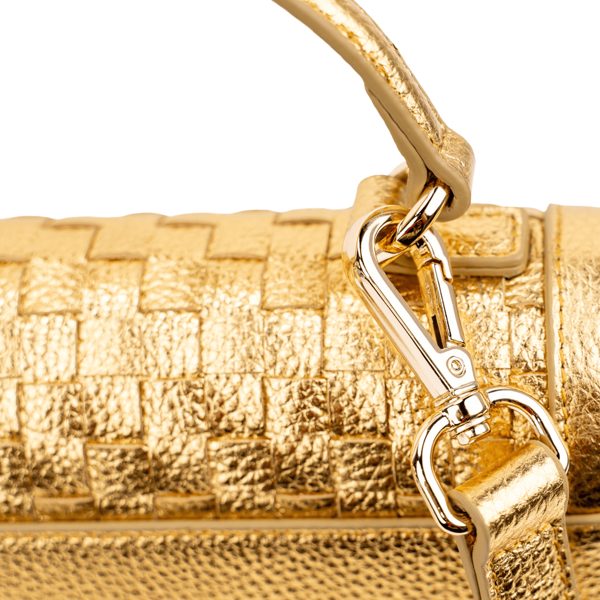 砂金（24K） Nicole Crossbody Medium Leather Satchel - Woven Gold Metallic