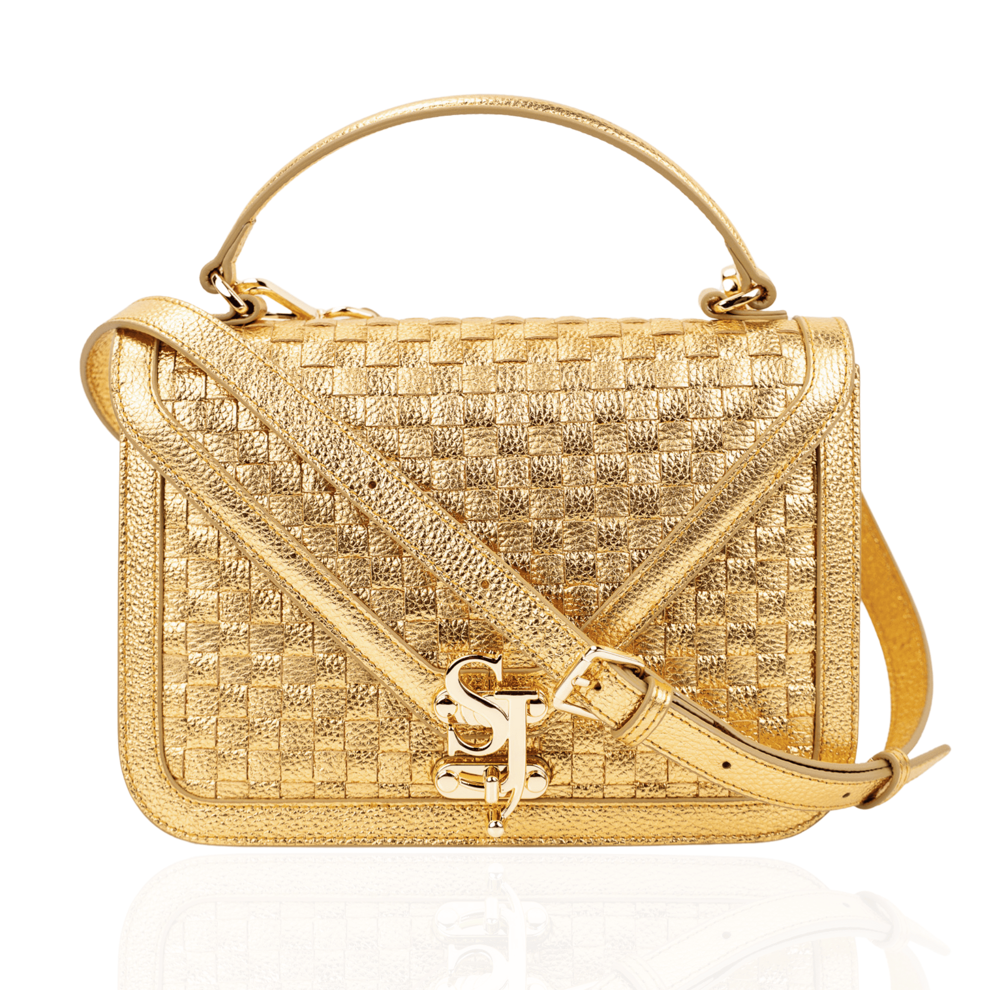 Nicole Crossbody Medium Leather Satchel - Woven Gold Nicole Crossbody Medium Leather Satchel - Woven Gold