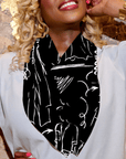 luxury scarves for women, square fashion scarf, statement scarf accessory, boutique scarves, modern women’s accessories, black and white scarf, designer-style scarves, versatile scarves, fashion scarves for outfits, chic women’s scarves