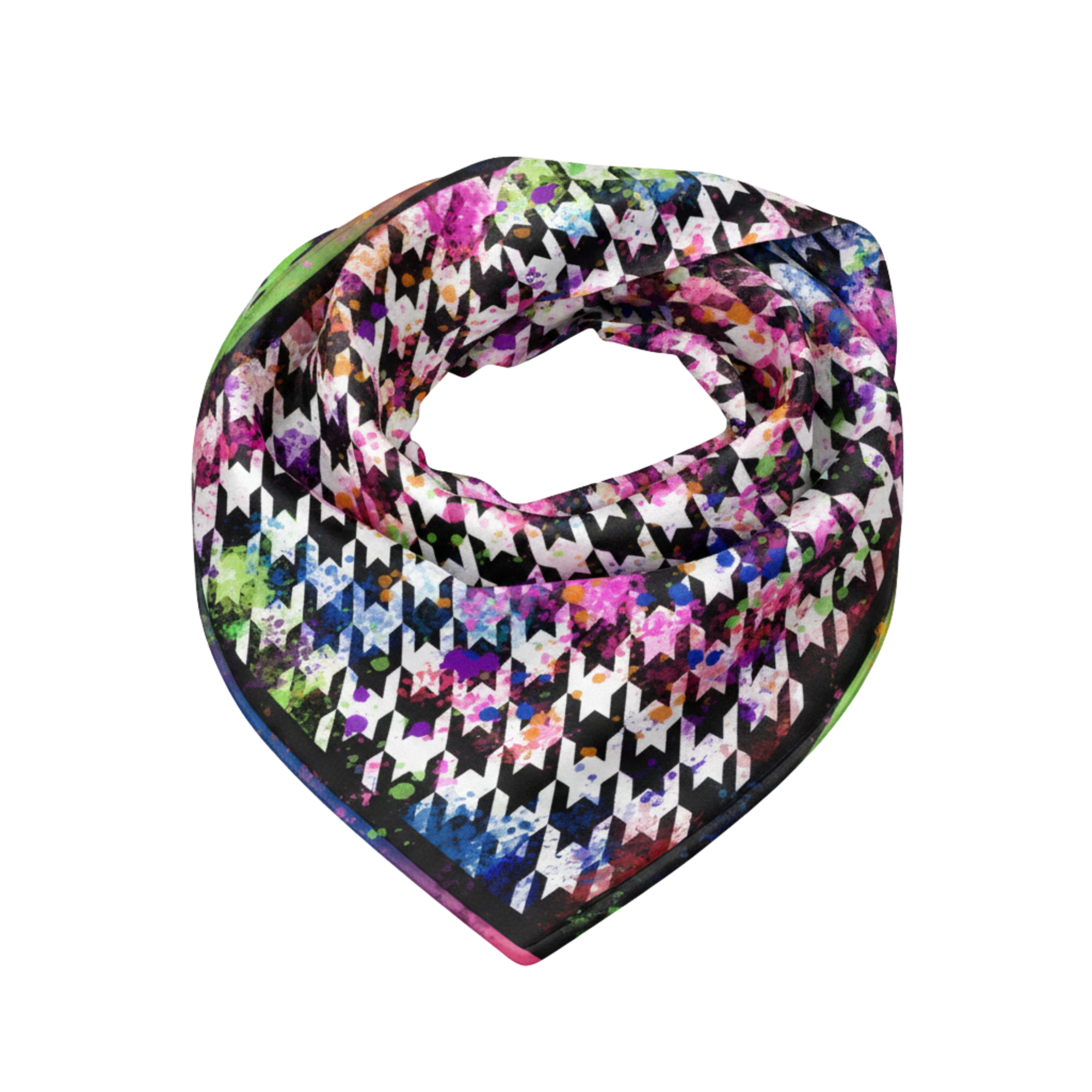 Paintball Houndstooth Luxe Scarf 33" X 33",Scarves, Sassy Jones,