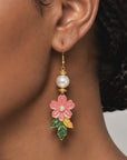 Kalani Hand Painted Floral Pearl Dangle Earrings,Earrings, Sassy Jones,