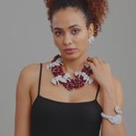 Babar Crimson/Silver - Sassy Jones, iridescent glass beads, beads, layered necklace, detachable necklace beaded jewelry, handcrafted necklaces, vibrant colors, intricate designs, timeless elegance, glass beads, gemstones, natural elements, sophistication, special occasions, casual wear, thoughtful gifts, artistry, fashion, Handcrafted jewelry, Playful design, elephant motifs, teardrop beads
