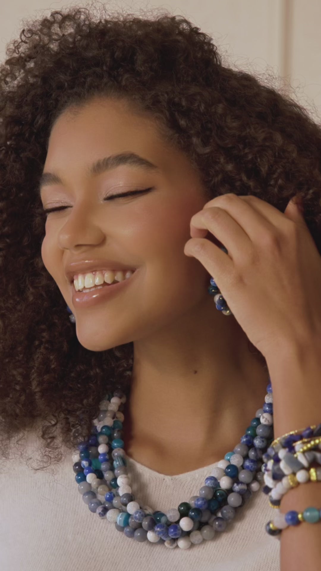 statement hoop earrings, lapis lazuli earrings, beaded hoop earrings, artisan earrings, blue stone earrings, bold fashion earrings, luxury hoop earrings, modern gemstone earrings, boutique earrings for women, designer statement earrings