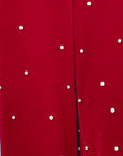 Sassy Jones Fiorella Pant featuring a high-rise waist, tailored pleats, and pearl embellished red velvet.