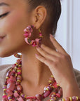 Caliope Beaded Leather Hoops - Strawberry Truffle