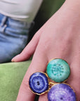 Zari Agat Cluster Adjustable Ring - Green/Purple/Blue