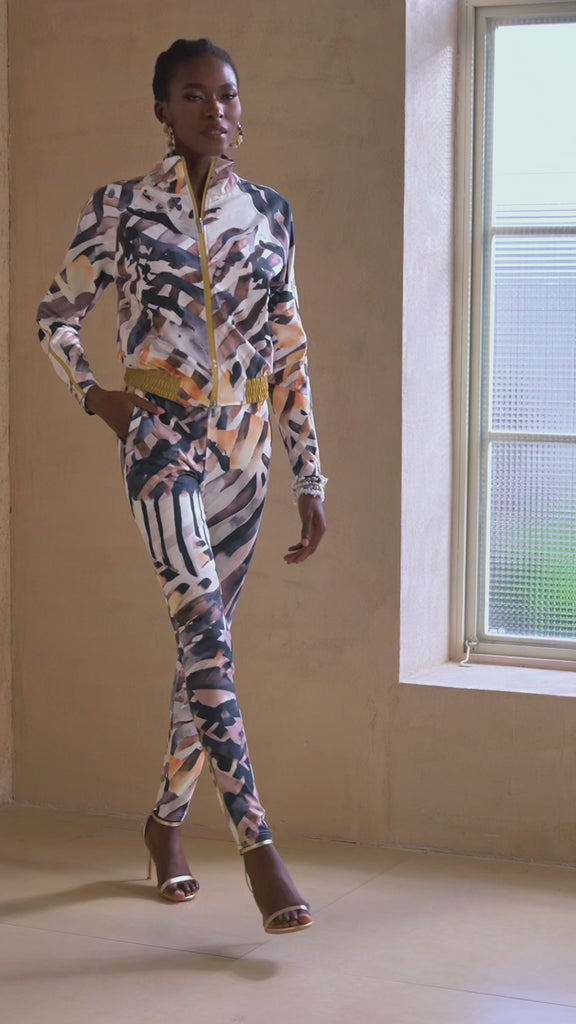 women’s jogger pants, printed joggers women, stretch jogger pants, luxury joggers women, statement pants women, tapered jogger pants, athleisure pants women, designer jogger pants, boutique joggers, fashion joggers women