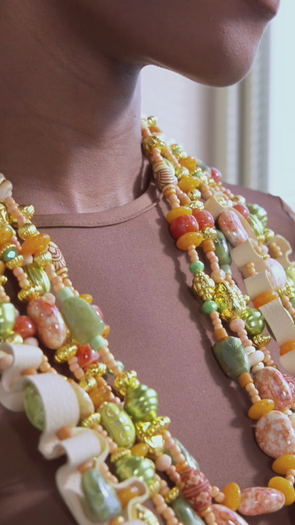 beaded statement necklace, leather necklace women, artisan statement necklace, bold fashion necklace, wearable art necklace, multi strand necklace, boho statement jewelry, luxury statement necklace, boutique necklaces, fashion statement necklace