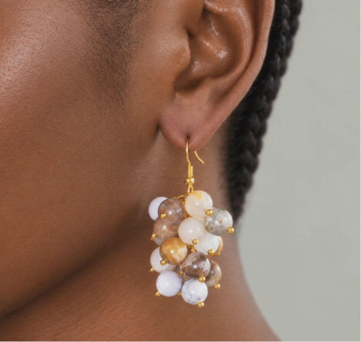 Makemba Botswana Agate Beaded Dangles in Ivory Estate, Sassy Jones