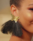 Dana Ostrich Feather Earrings - Black