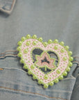 Ivey Dream Heart Brooch - Green Pearl On Pink