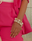 Diamonique Dainty 3pc Stretch Bracelet Stack - White Pearl