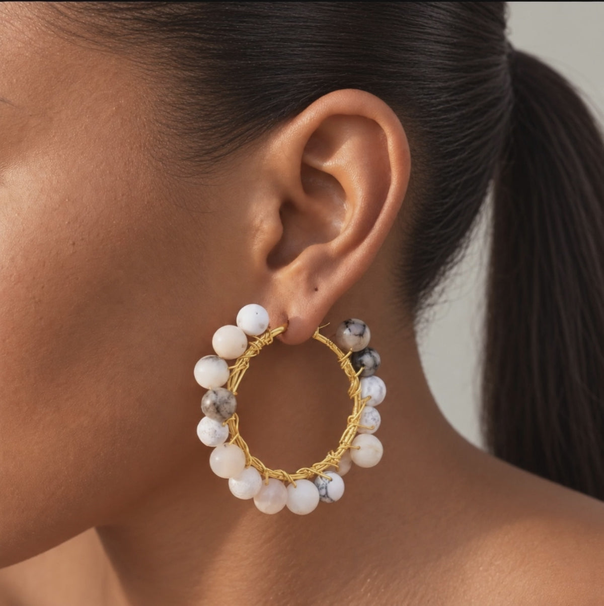 Makemba Botswana Agate Hoops - Ivory Estate,Earrings, Sassy Jones,