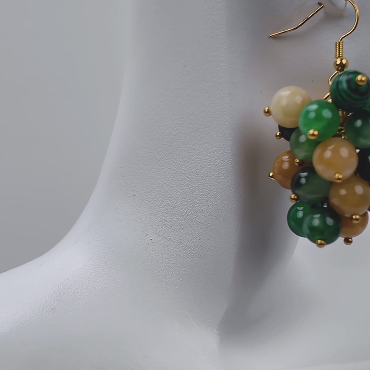 Makemba Jasper Beaded Dangles in Emerald Legacy featuring clustered green, golden yellow and cream jasper beads.