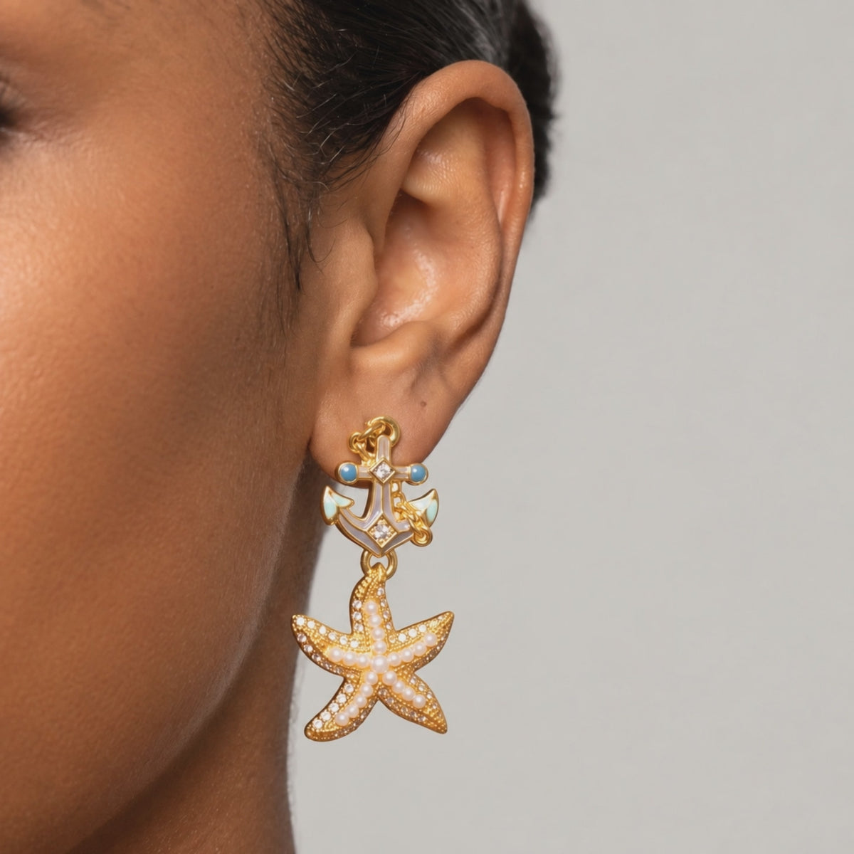 Harbor Grace 18k Anchor Earrings - Coastal Pearl,Earrings, Sassy Jones,