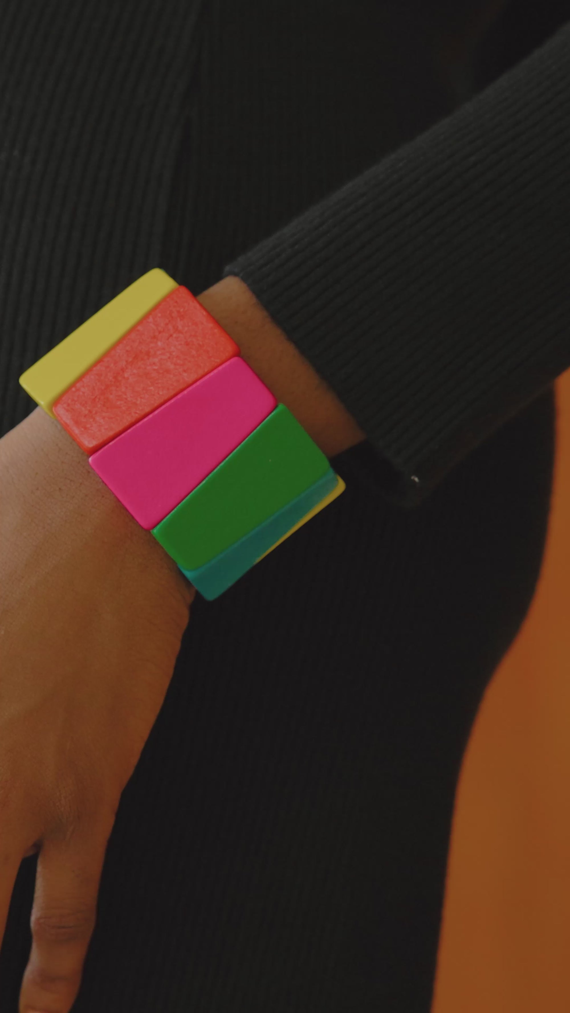 Ayoka bracelet, Confetti Pop bracelet, jazzy wooden bracelet, colorful chunky bracelet, bold geometric cuff, funky stretch bracelet, vibrant wooden jewelry, festival bracelet, handcrafted statement bracelet, playful abstract bracelet, curvy girl bracelet, african jewelry