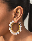 Makemba Botswana Agate Hand Beaded Hoops - Ivory Estate